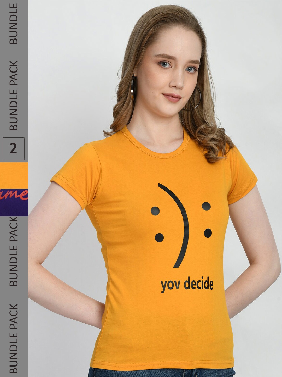 

IndiWeaves Pack Of 2 Printed Pure Cotton T-shirts, Yellow