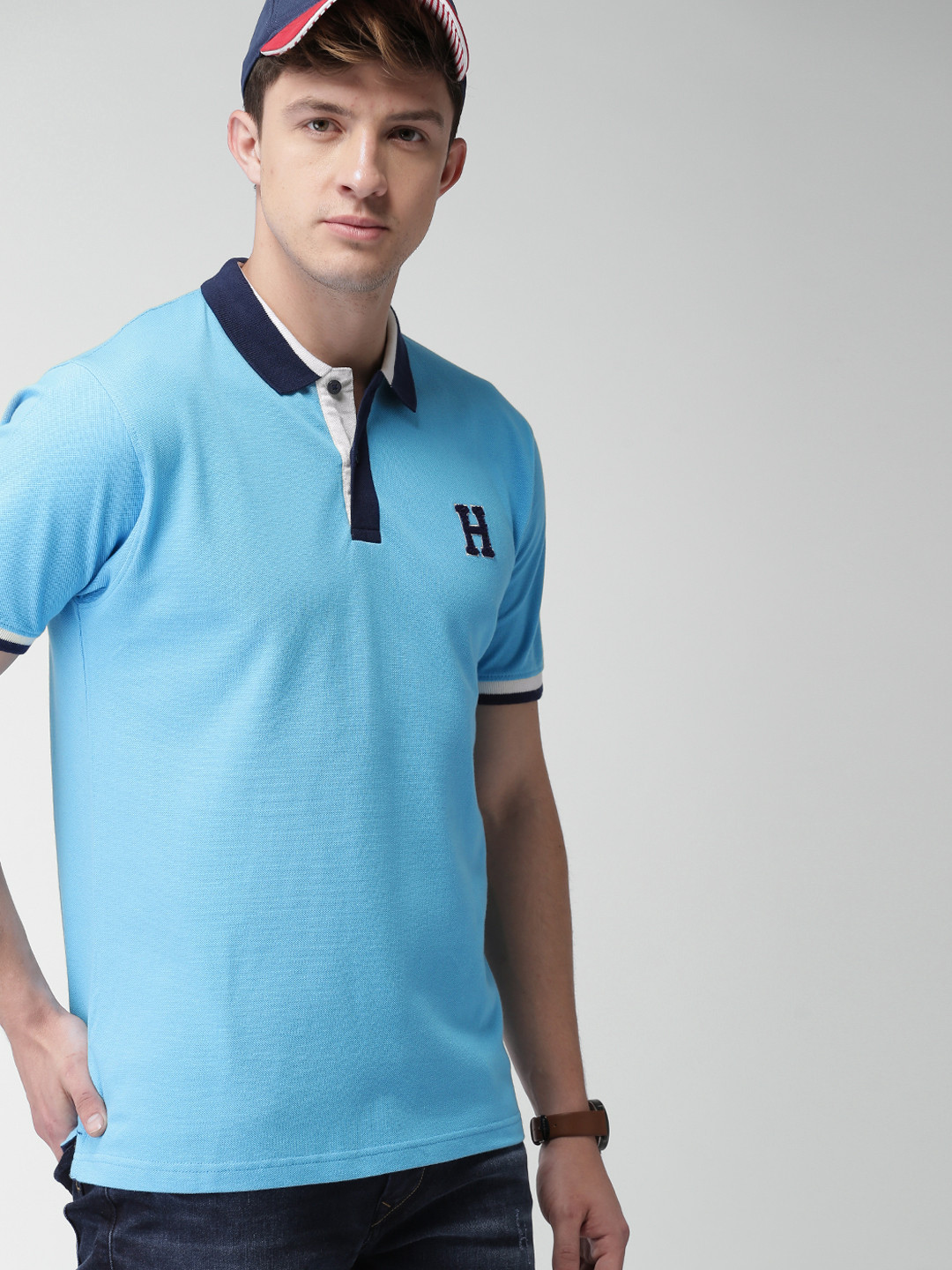 

Harvard Men Blue Solid Polo Pure Cotton T-shirt