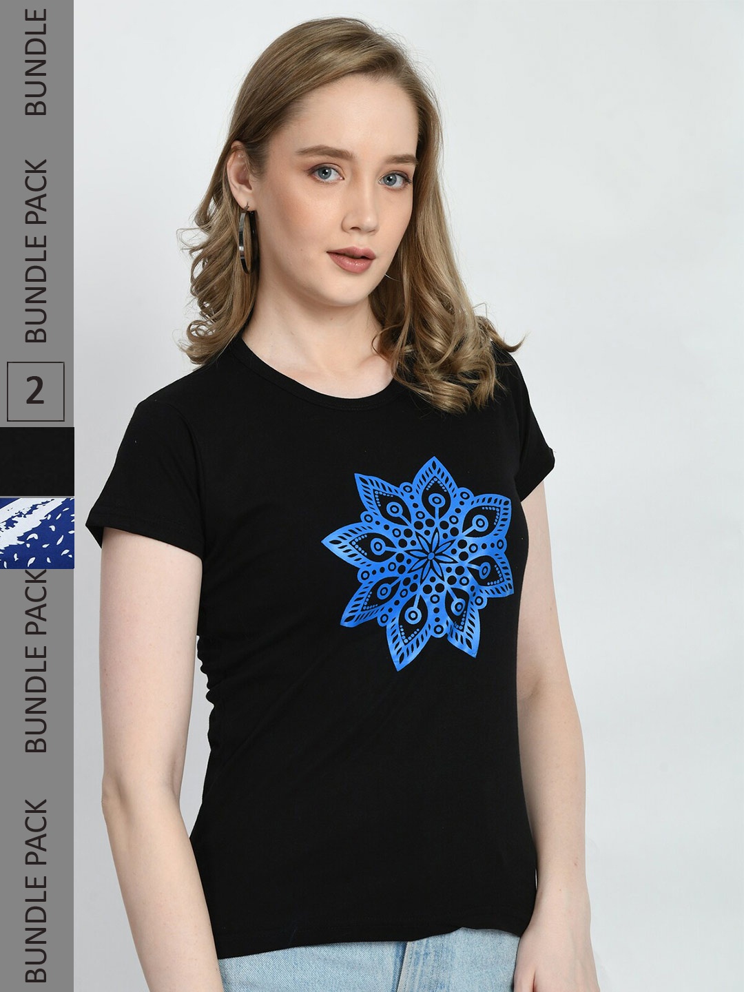 

IndiWeaves Pack Of 2 Graphic Printed Cotton T-Shirt, Navy blue
