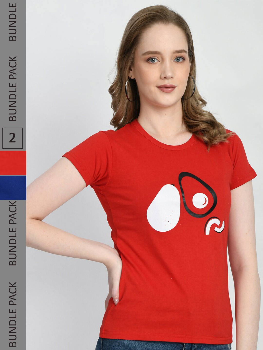 

IndiWeaves Pack Of 2 Graphic Printed Cotton T-Shirt, Red