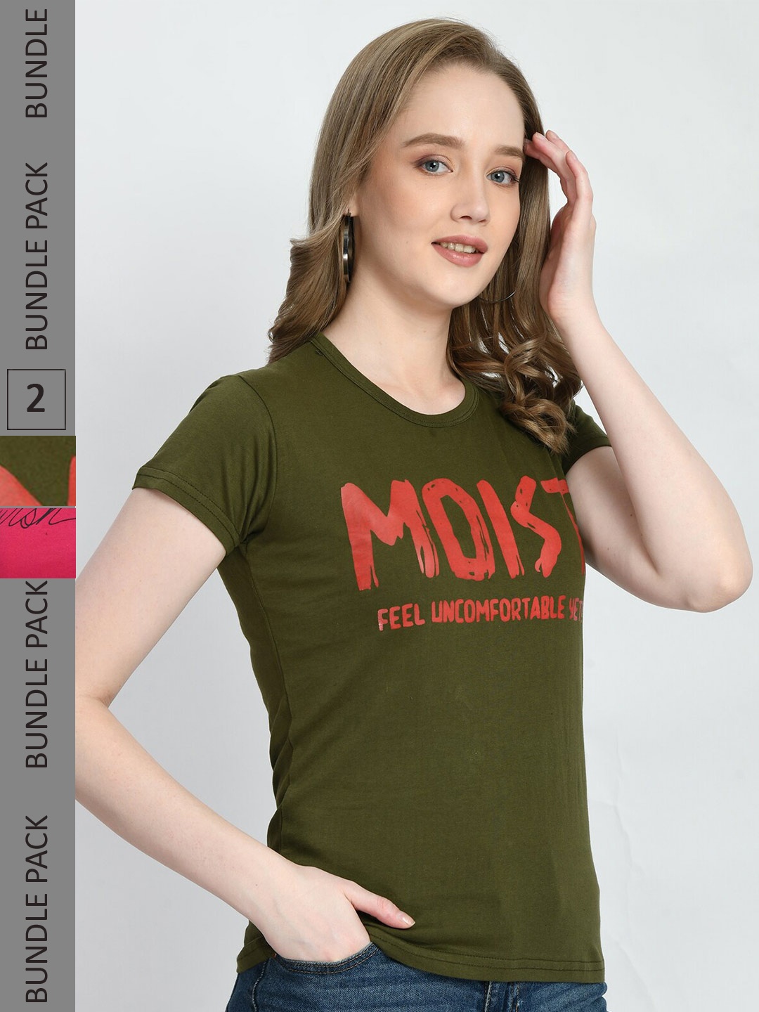 

IndiWeaves Pack Of 2 Printed Pure Cotton T-shirts, Olive