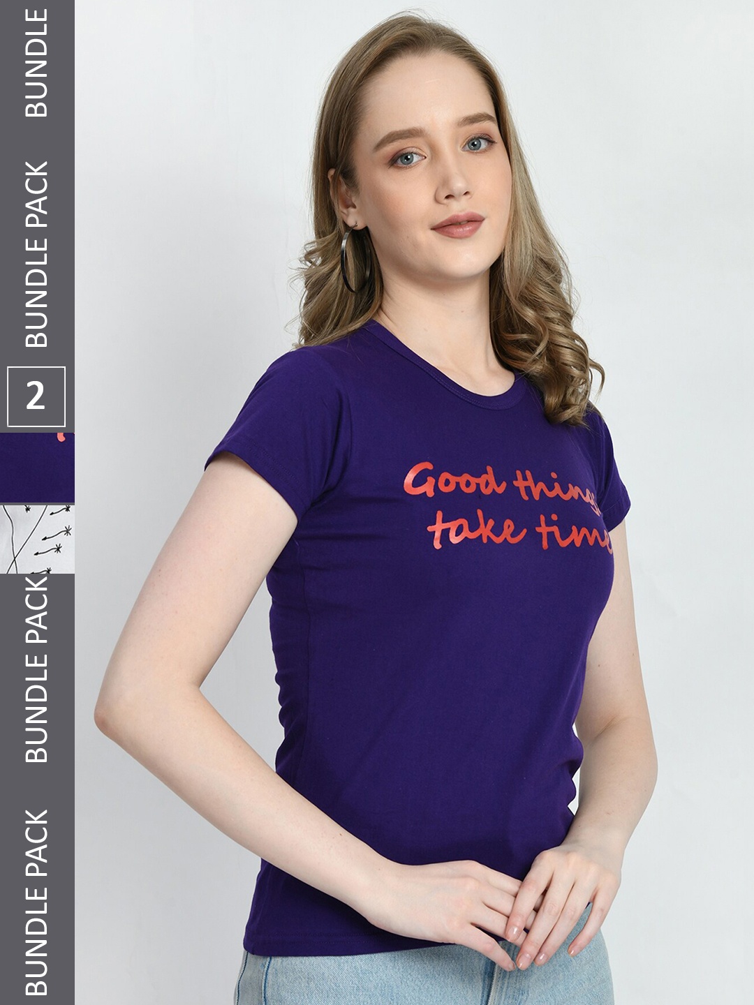 

IndiWeaves Pack Of 2 Printed Round Neck Pure Cotton T-shirt, Navy blue
