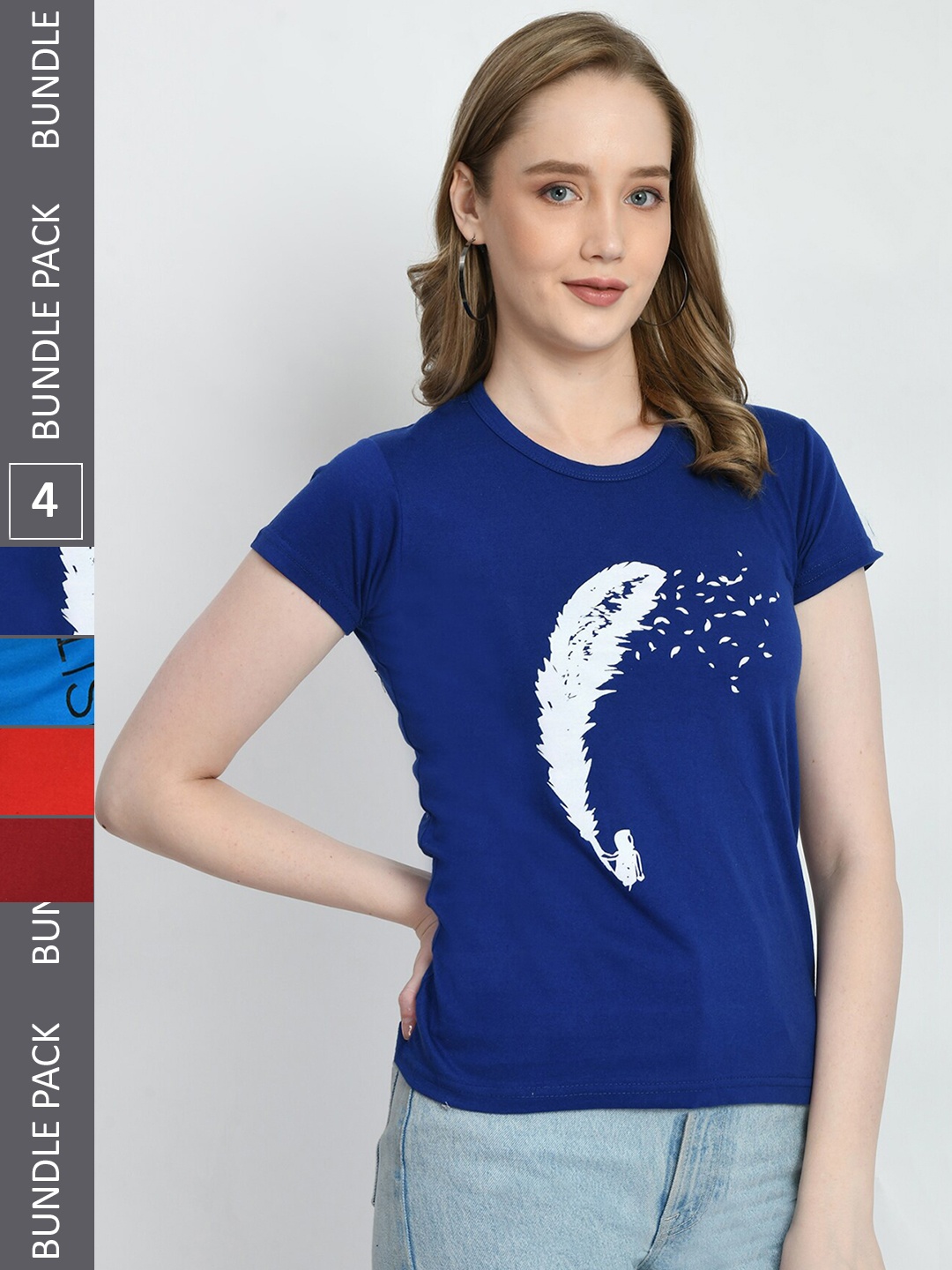 

IndiWeaves Pack Of 4 Printed Pure Cotton T-shirts, Blue