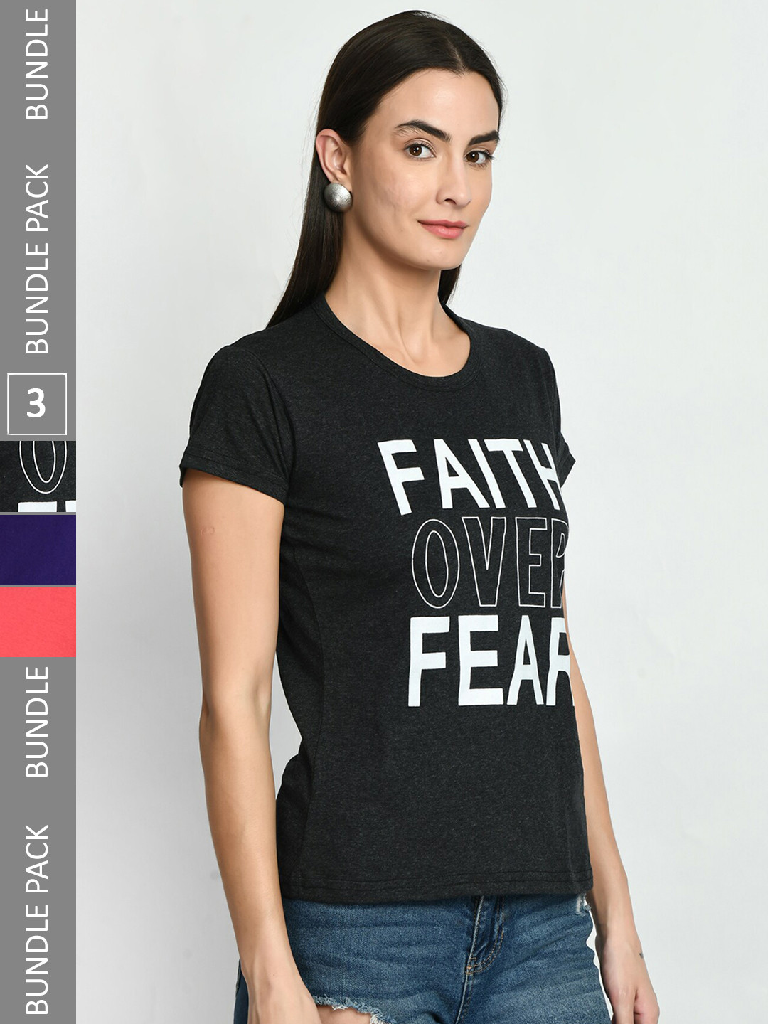 

IndiWeaves Pack Of 3 Printed Pure Cotton T-shirt, Black