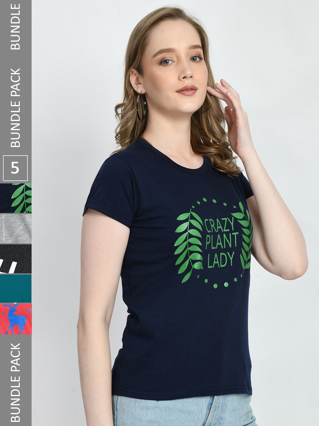 

IndiWeaves Pack Of 4 Typography Printed Pure Cotton T-shirt, Navy blue