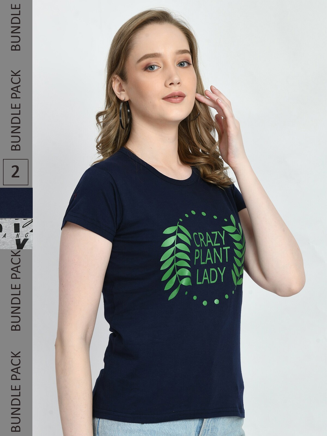 

IndiWeaves Pack Of 2 Printed Pure Cotton T-shirt, Navy blue