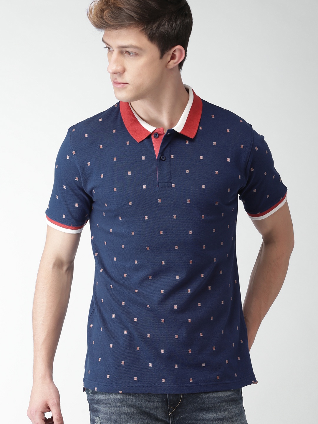 

Harvard Men Blue Printed Polo Collar Pure Cotton T-shirt
