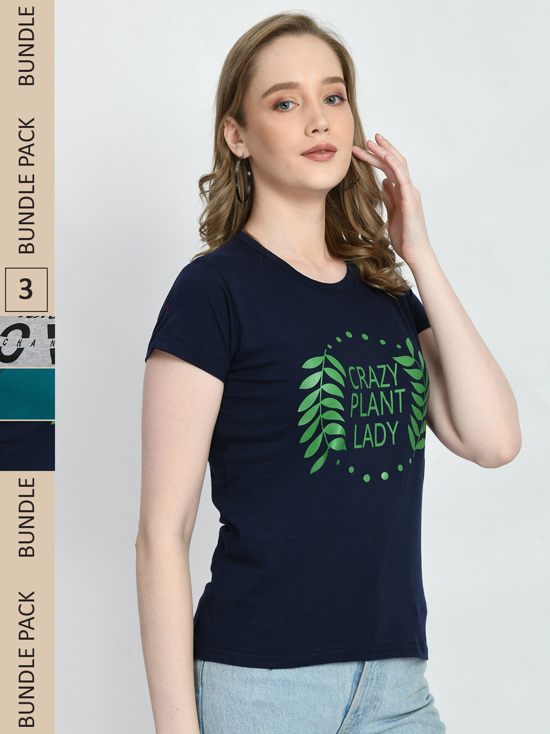 

IndiWeaves Pack Of 3 Printed Pure Cotton T-shirts, Navy blue