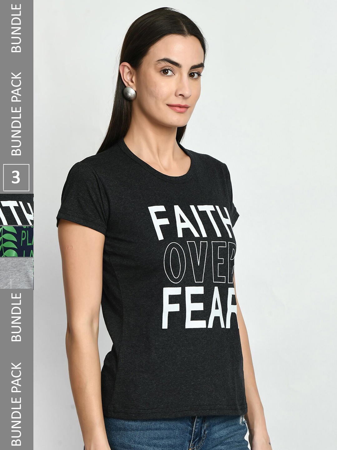 

IndiWeaves Pack Of 3 Printed Pure Cotton T-shirts, Black