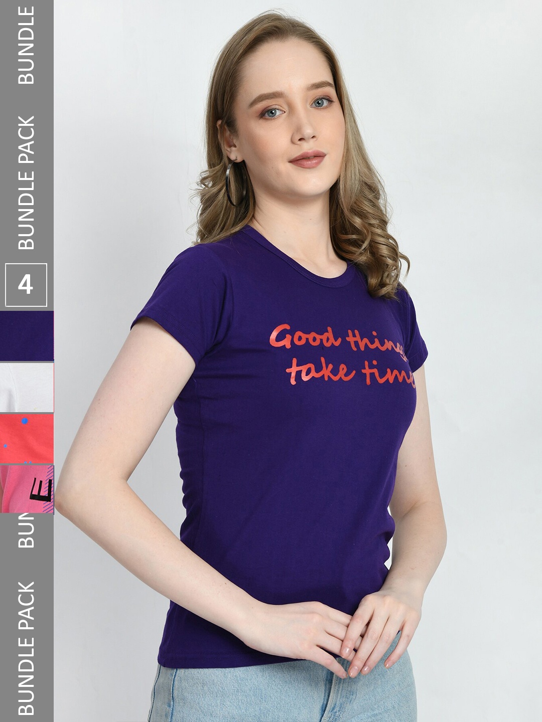 

IndiWeaves Pack Of 4 Graphic Printed Pure Cotton T-shirt, Navy blue