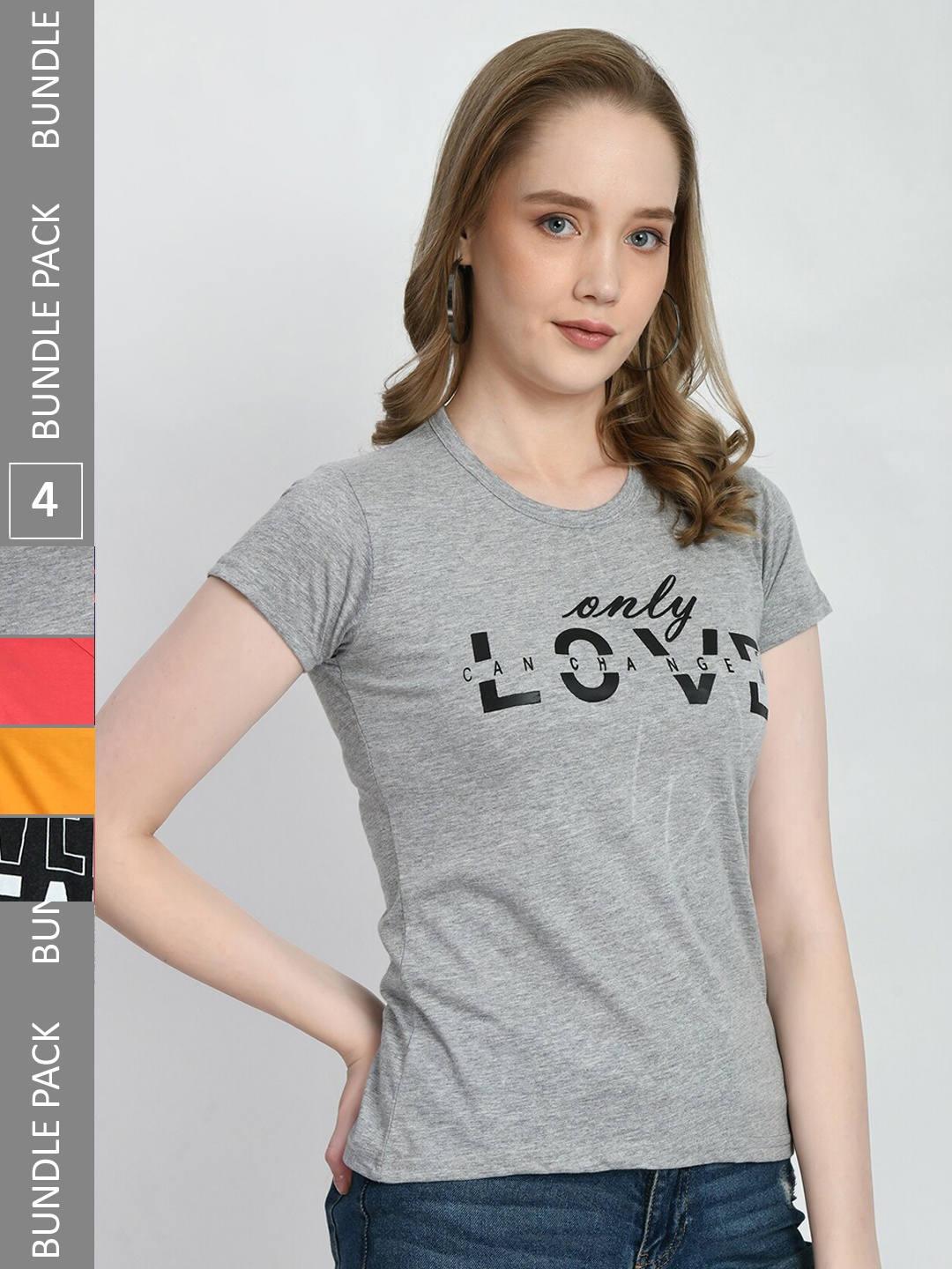 

IndiWeaves Pack Of 5 Typography Printed Cotton T-Shirt, Grey