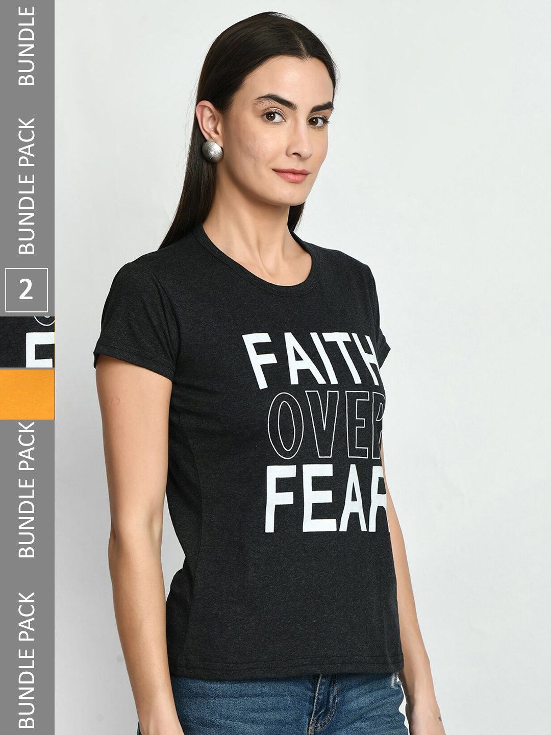 IndiWeaves Pack Of 2 Typography Printed Pure Cotton T-Shirt, Orange