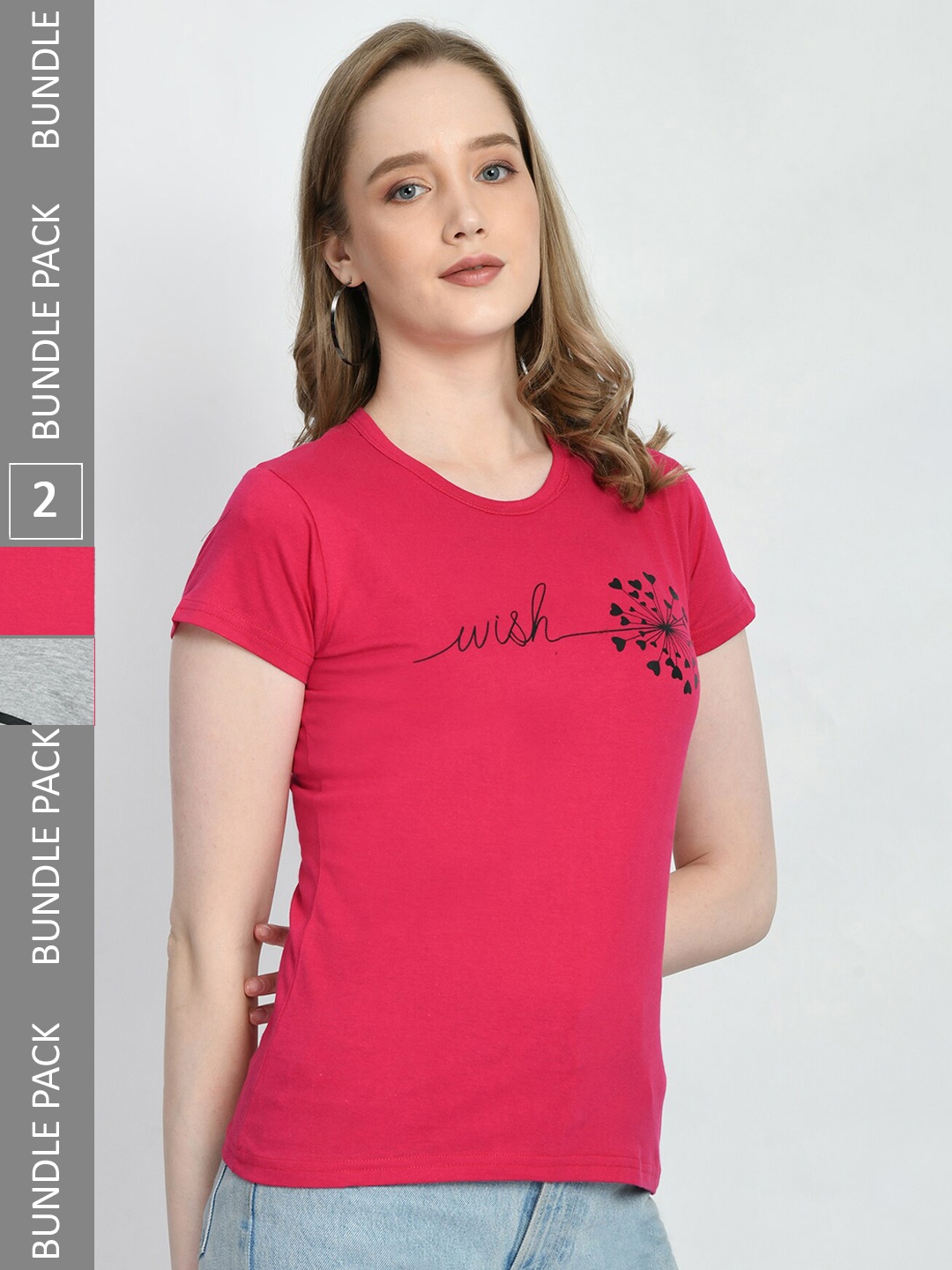 

IndiWeaves Pack Of 2 Printed Casual Pure Cotton T-shirts, Pink
