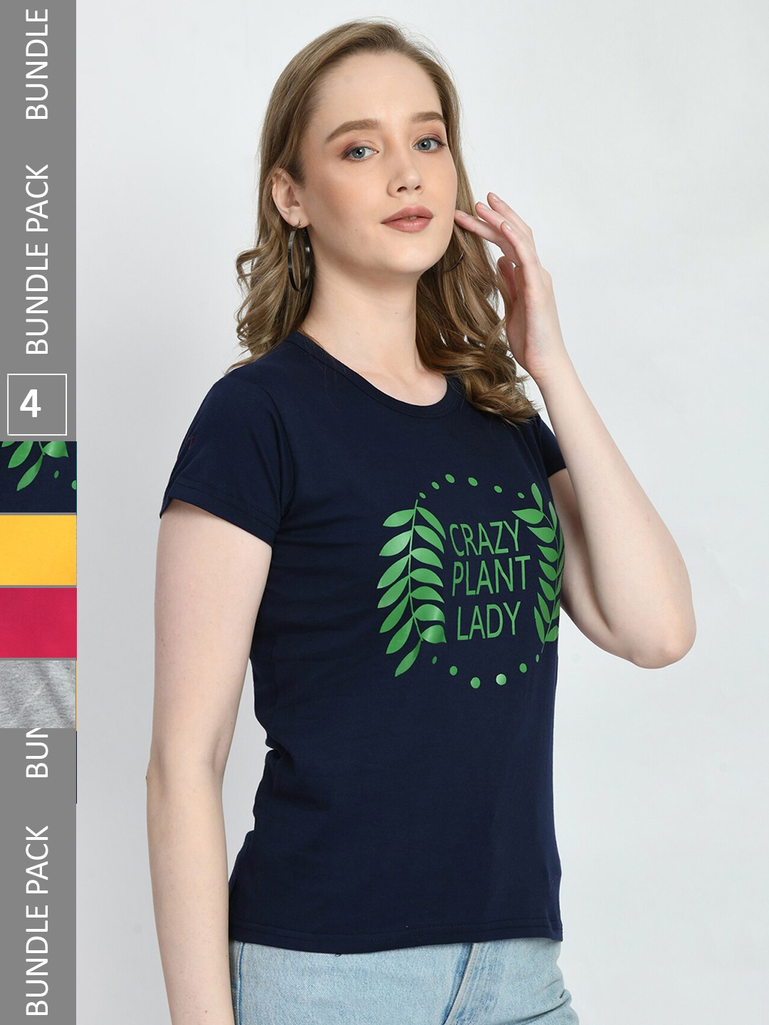 

IndiWeaves Pack Of 5 Typography Printed Pure Cotton T-shirt, Navy blue