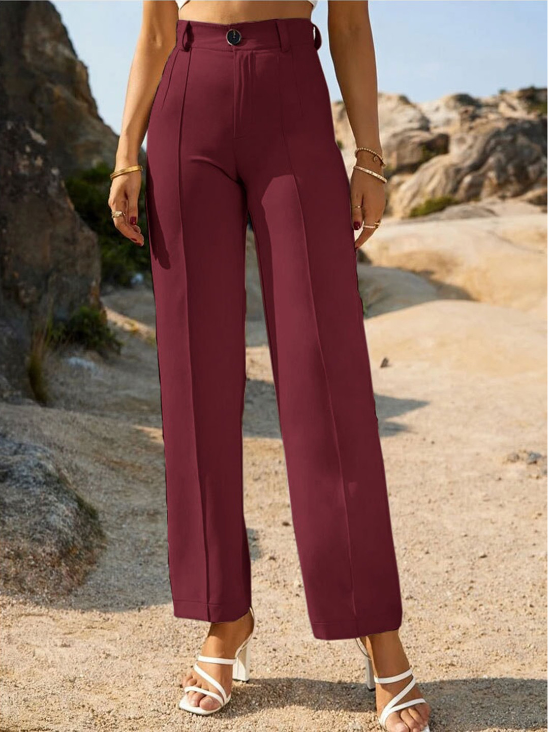 

Wuxi Women Relaxed Straight Leg High-Rise Trousers, Maroon
