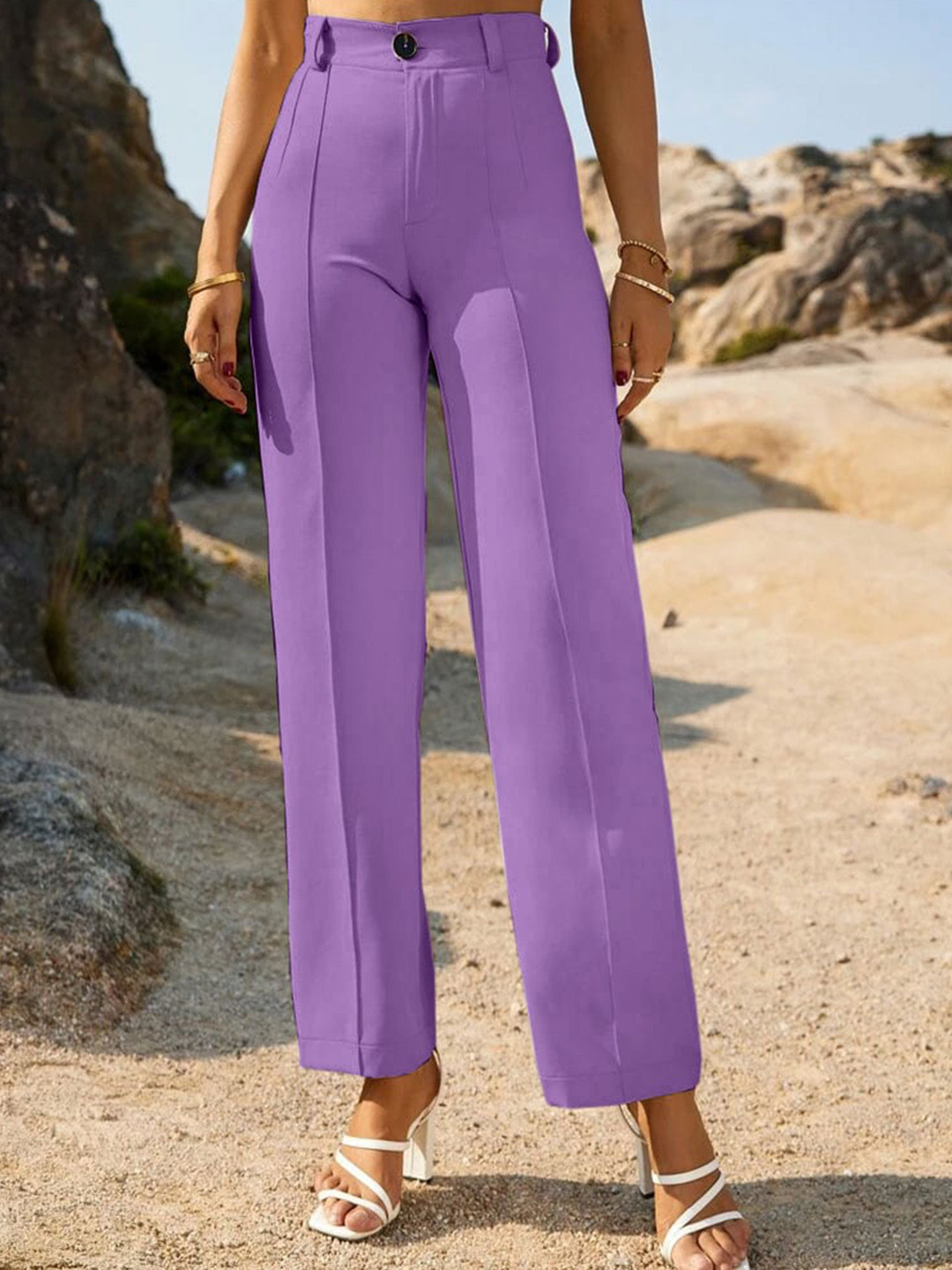 

Wuxi Women Relaxed Straight Leg Straight Fit High-Rise Easy Wash Trousers, Purple