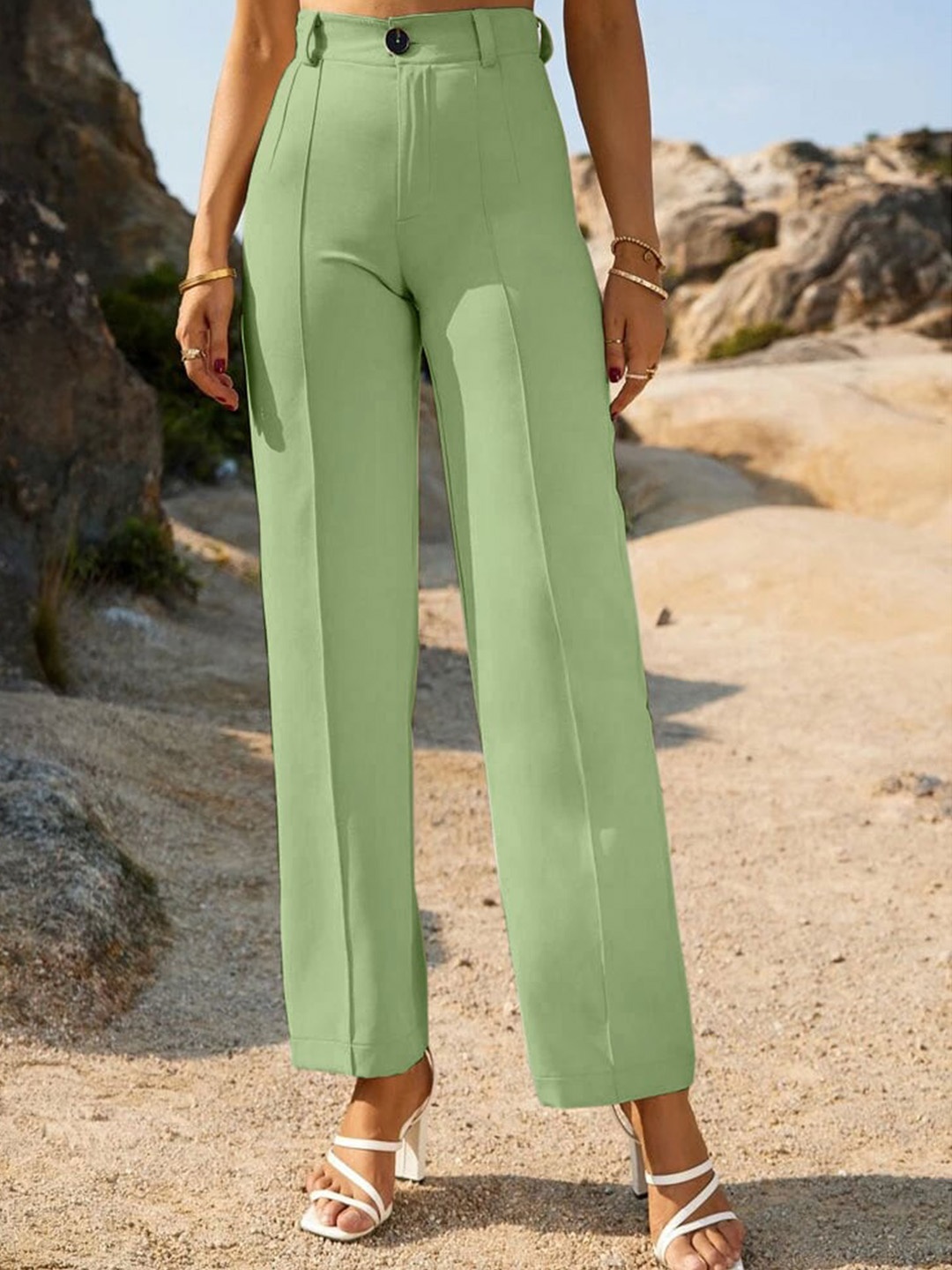 

Wuxi Women Relaxed Straight Leg Straight Fit High-Rise Easy Wash Parallel Trousers, Lime green