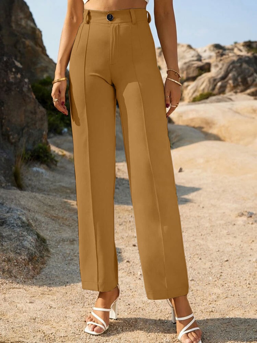

Wuxi Women Relaxed Straight Leg High-Rise Trousers, Mustard