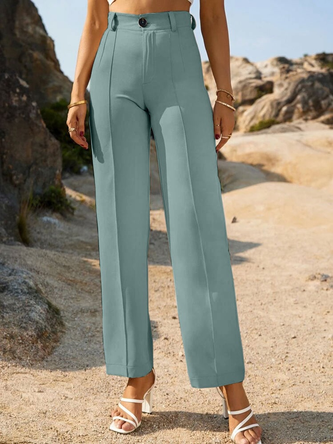 

Wuxi Women Relaxed Straight Leg Straight Fit High-Rise Easy Wash Parallel Trousers, Sea green