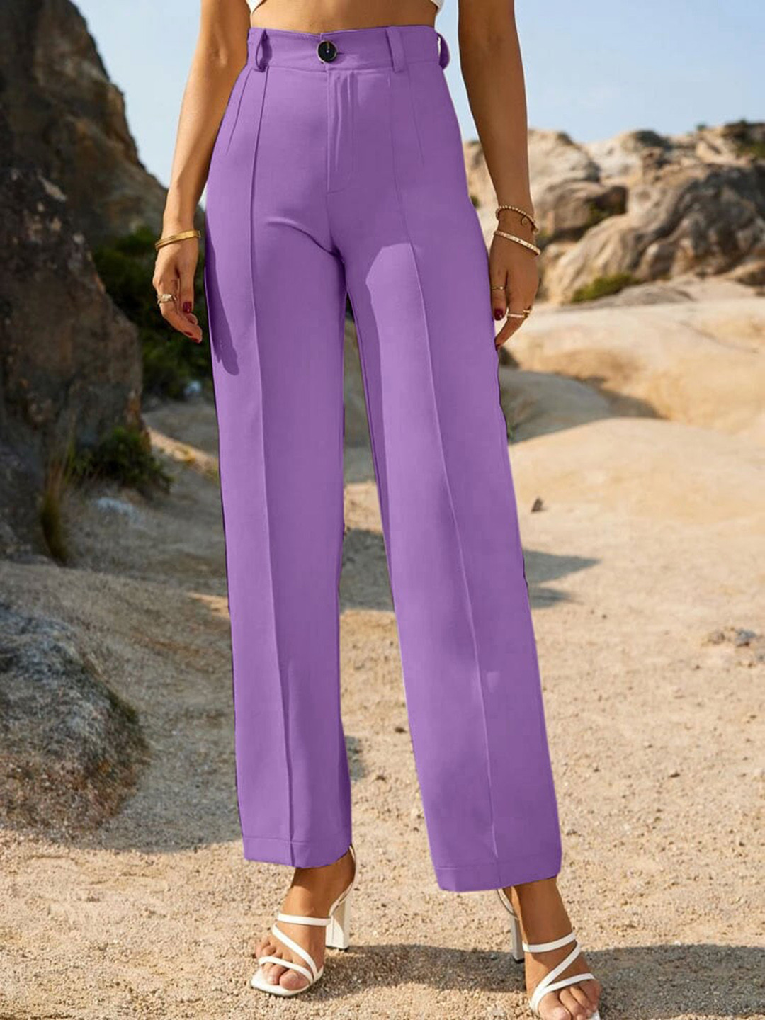 

Wuxi Women Relaxed Straight Leg Straight Fit High-Rise Easy Wash Parallel Trousers, Purple