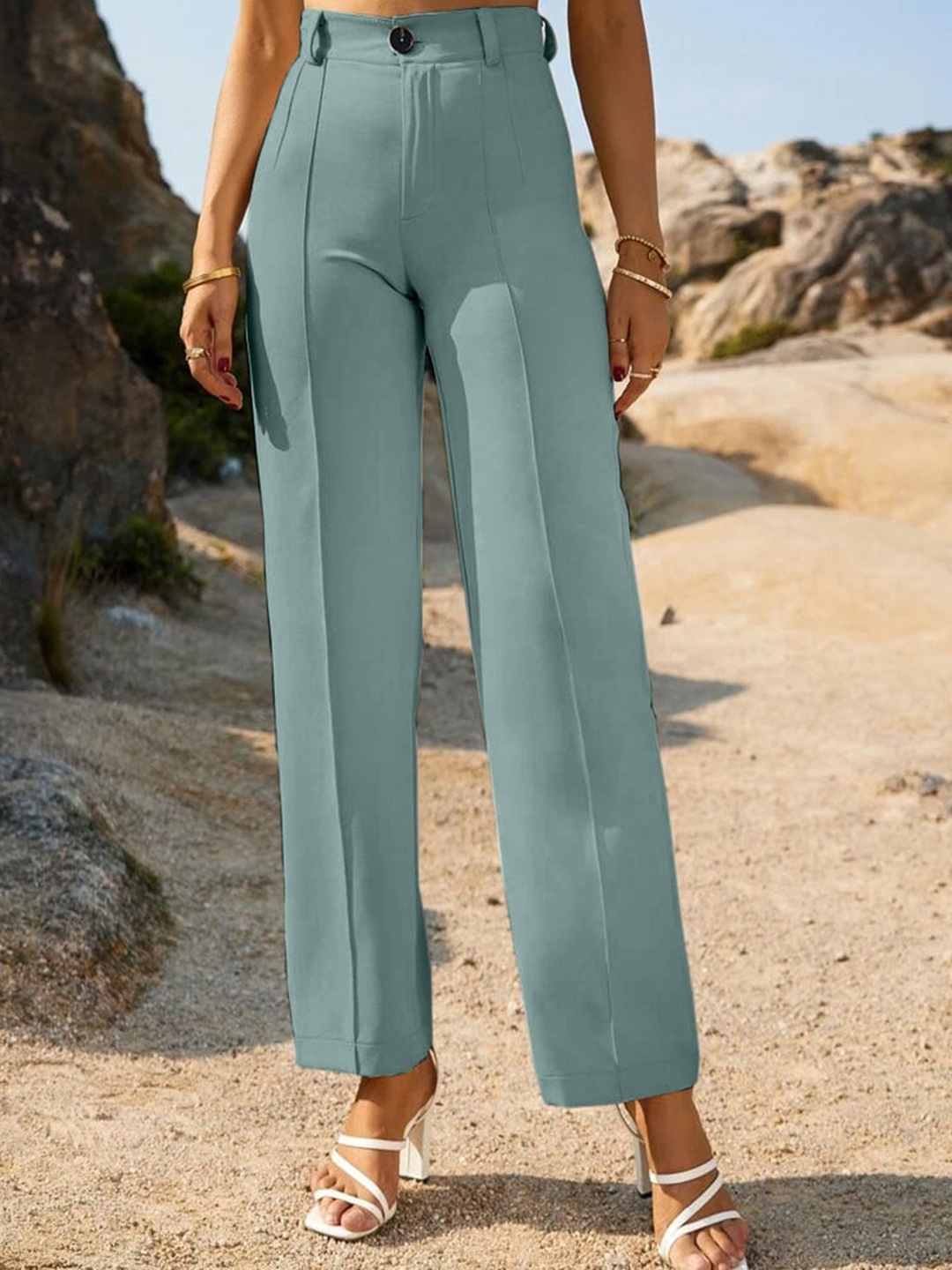 

Wuxi Women Relaxed Straight Leg High-Rise Trousers, Sea green