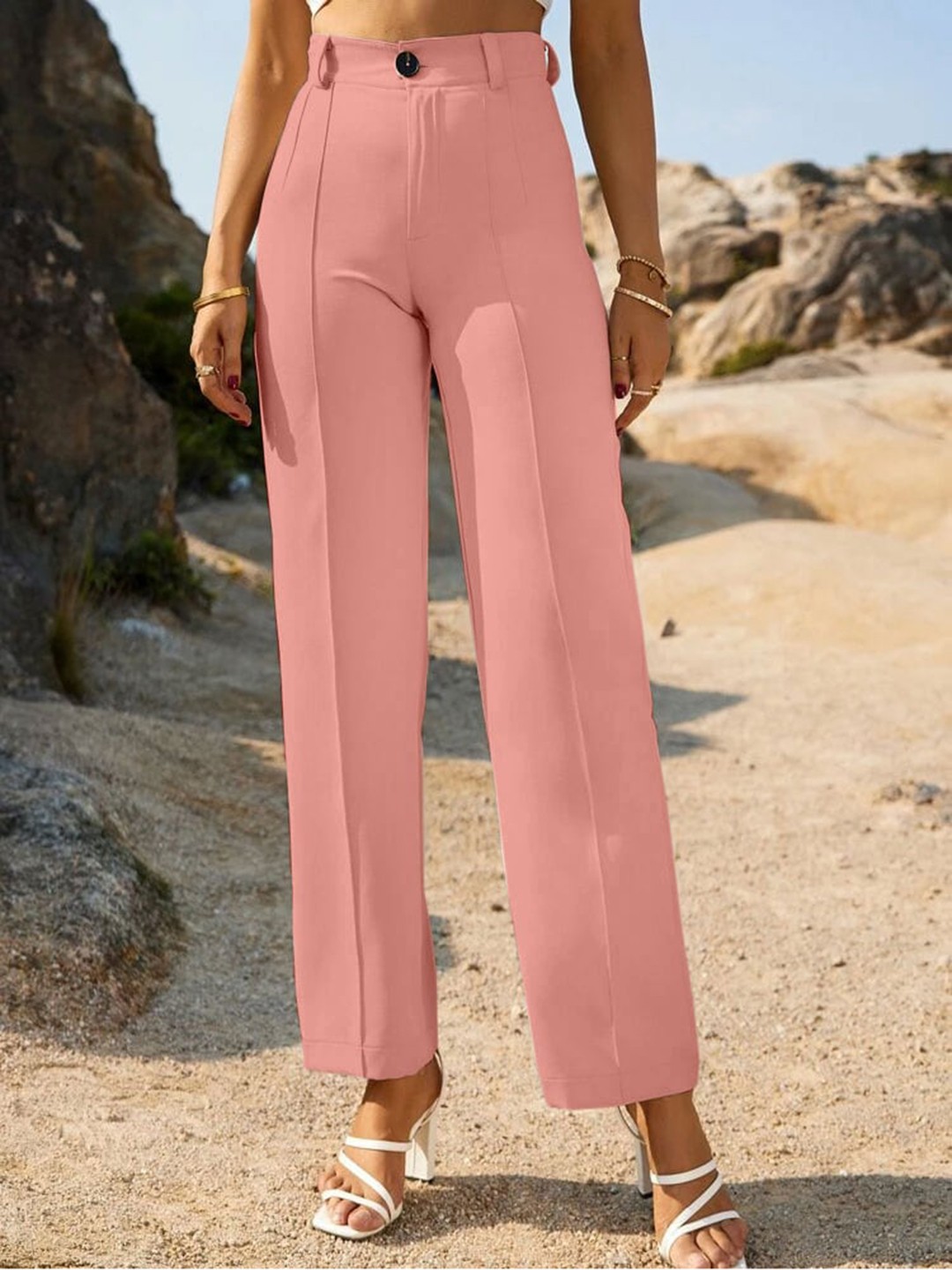 

Wuxi Women Relaxed Straight Leg High-Rise Trousers, Peach