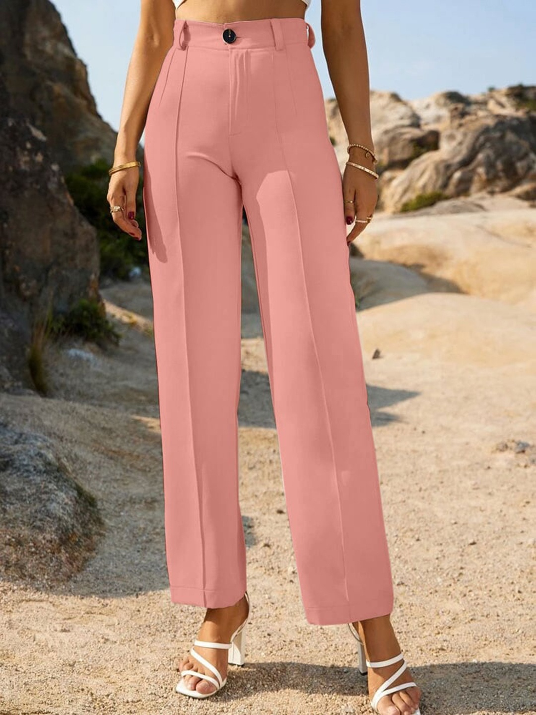 

Wuxi Women Relaxed Straight Leg High-Rise Trousers, Peach