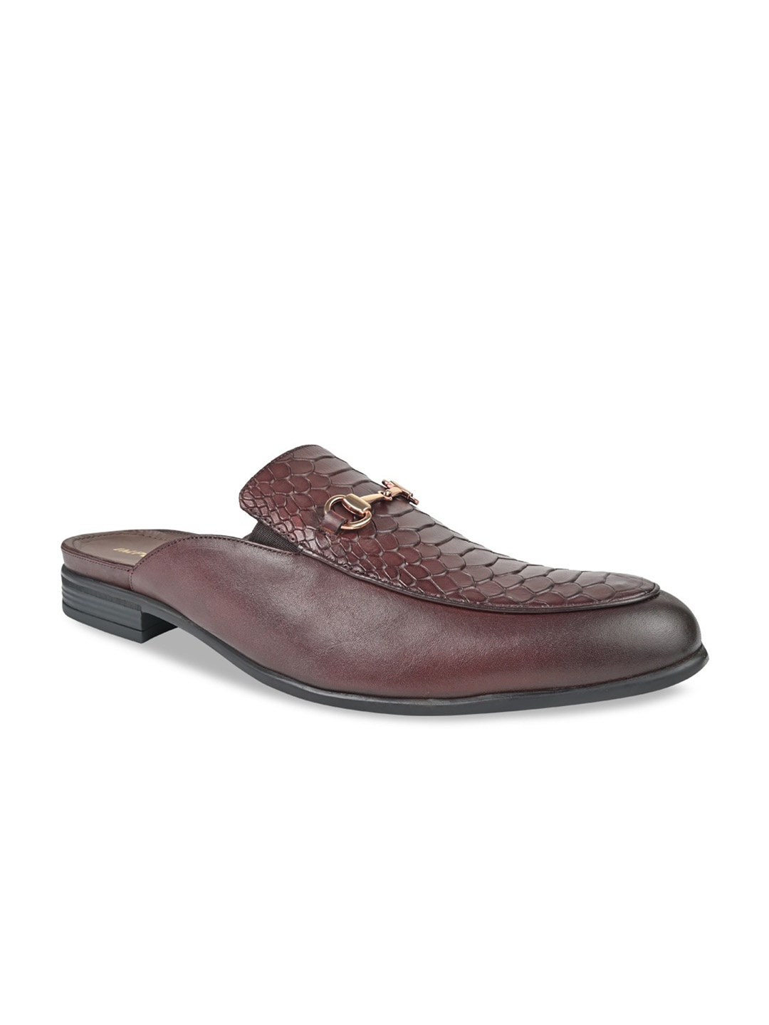 

Regal Men Textured Embellished Comfort Insole Leather Horsebit Mules, Brown