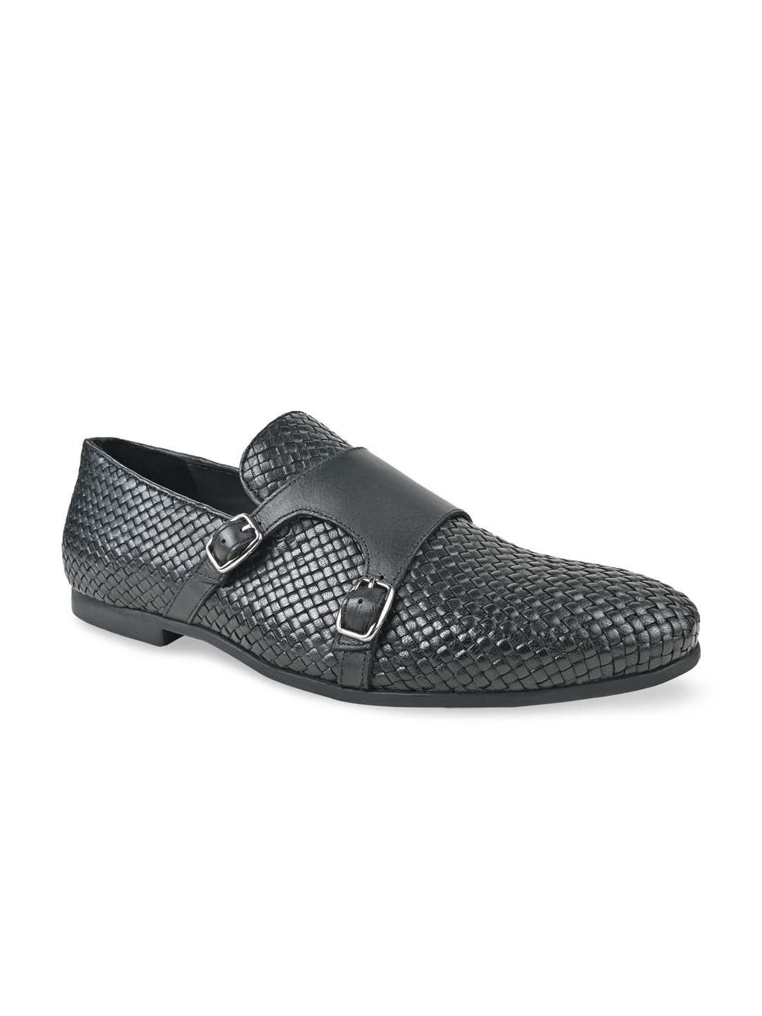 

Regal Men Woven Design Leather Formal Double Monks Shoes, Black