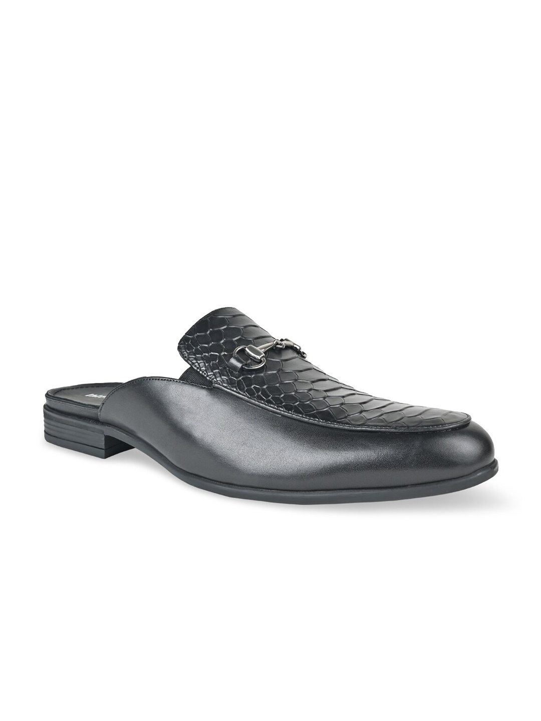 

Regal Men Textured Embellished Comfort Insole Leather Horsebit Mules, Black