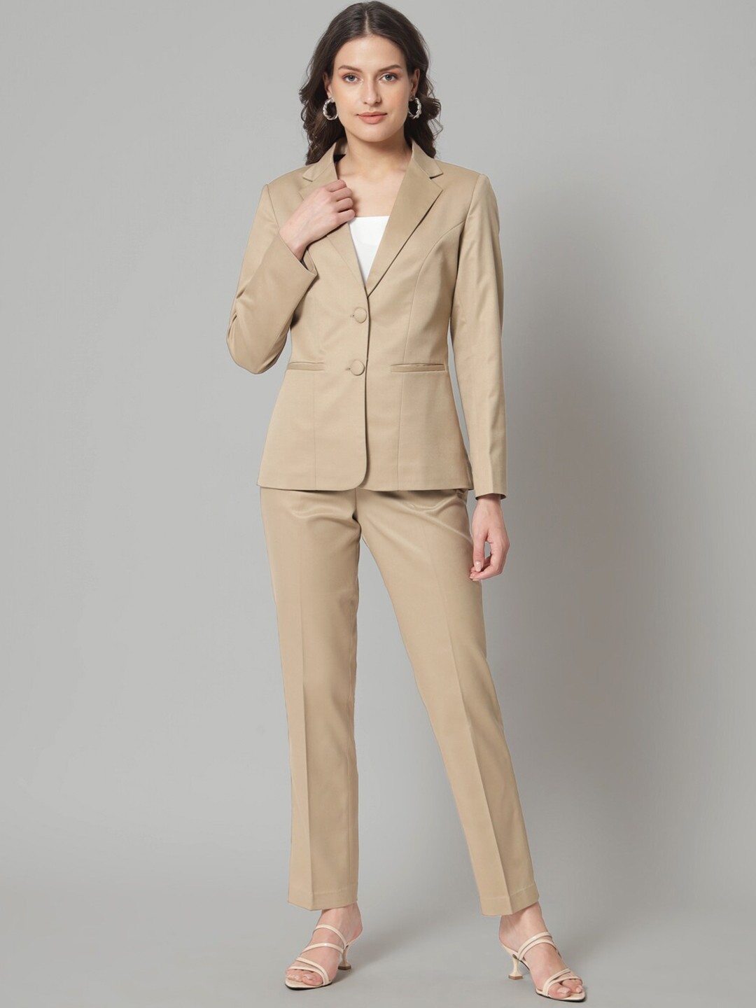 

PowerSutra Single-Breasted Two-Piece Formal Suit, Beige