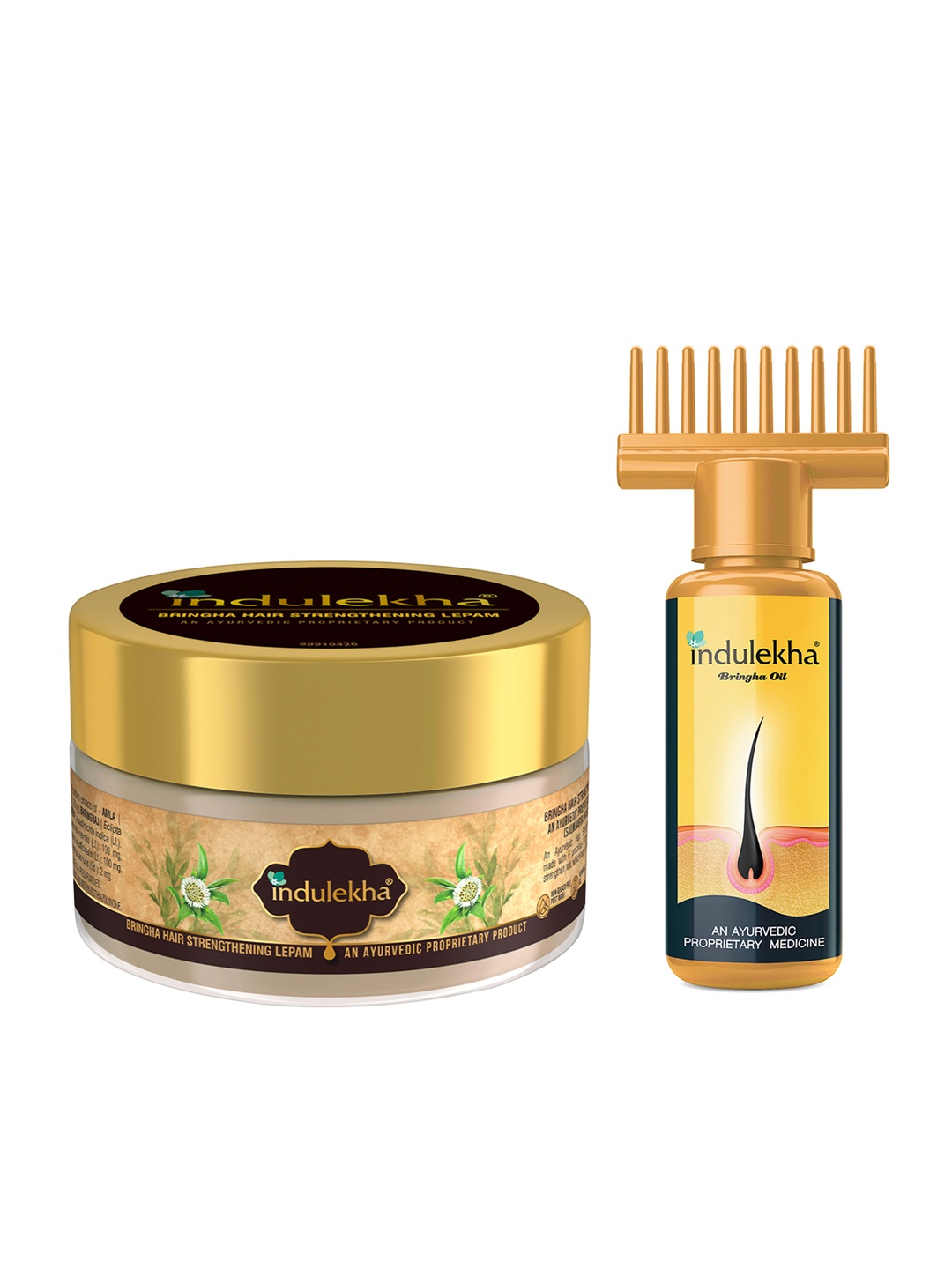 

indulekha Set of Bringha Hair Oil - 50 ml + Bringha Hair Strengthening Lepam - 200 ml, Beige