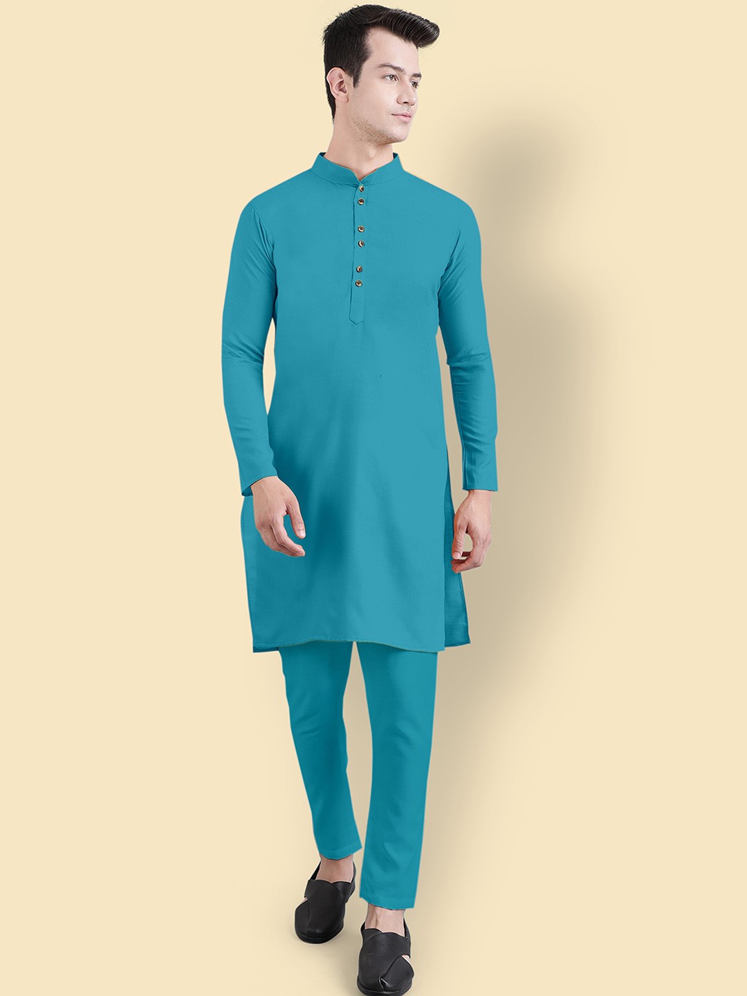 

Murta Trends Mandarin Collar Kurta with Pyjamas, Turquoise blue