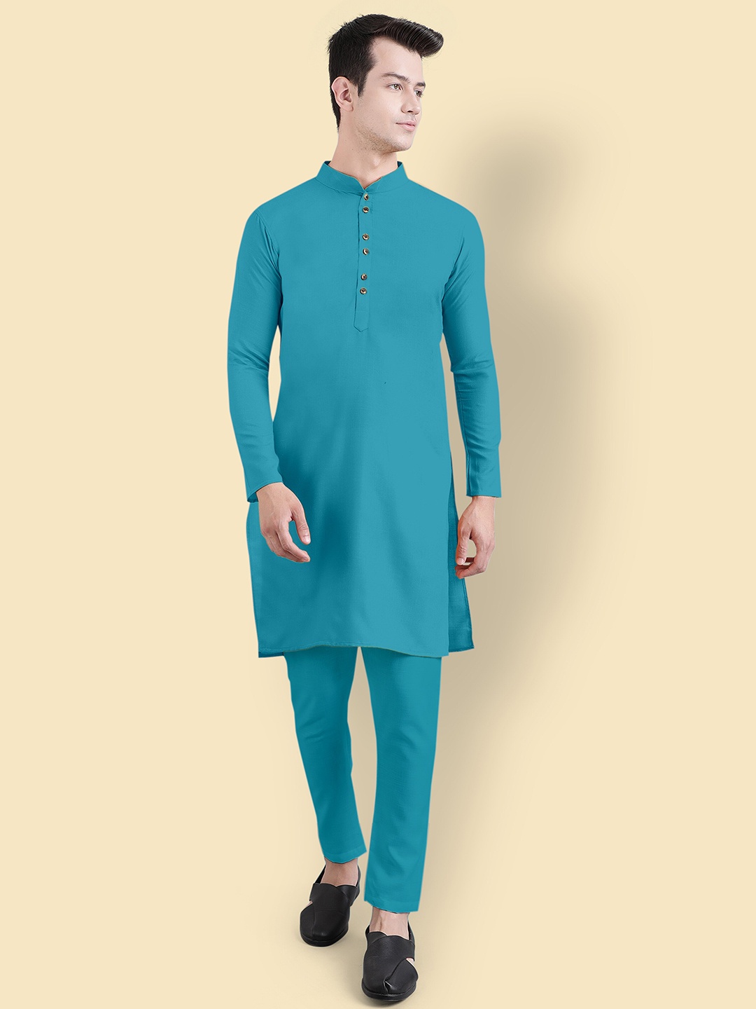 

Murta Trends Mandarin Collar Kurta with Pyjamas, Turquoise blue