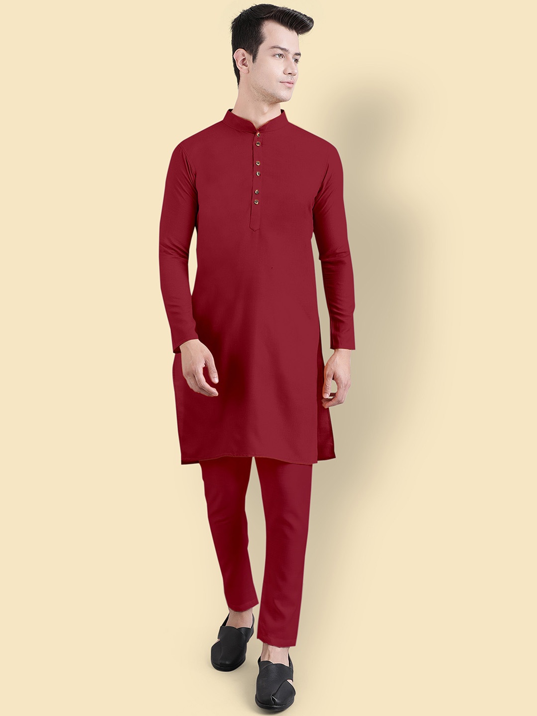 

Murta Trends Mandarin Collar Kurta With Pyjamas, Maroon