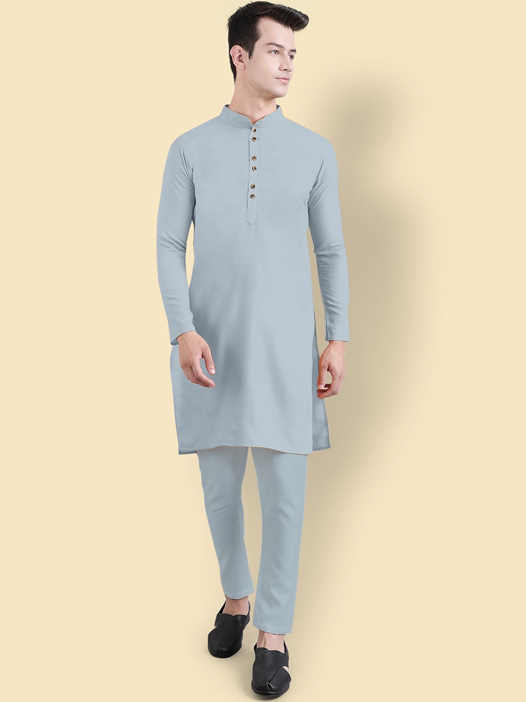 

Murta Trends Mandarin Collar Regular Kurta With Pyjamas, Grey