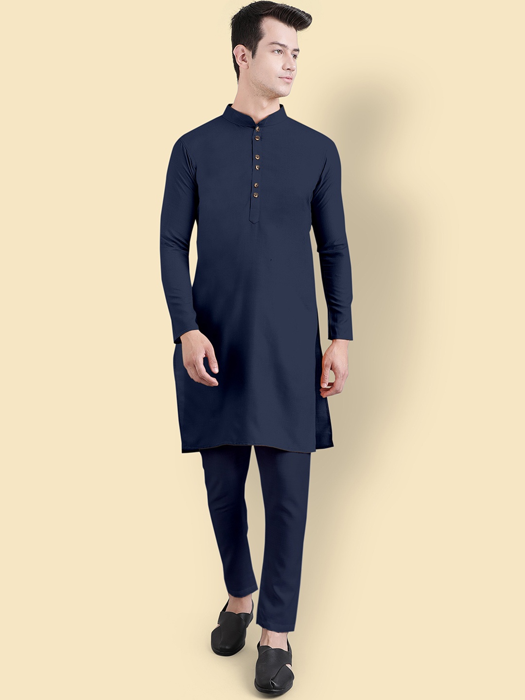 

Murta Trends Mandarin Collar Kurta With Pyjamas, Navy blue