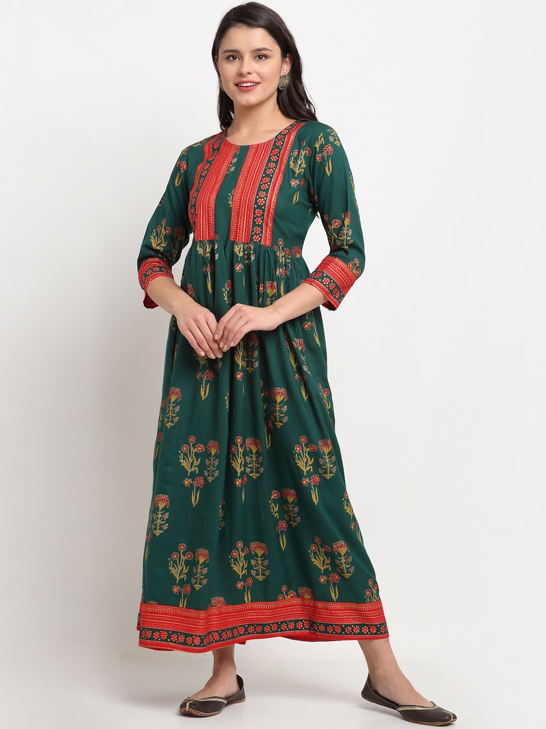 

The Mini NEEDLE Floral Printed A-Line Kurta, Green