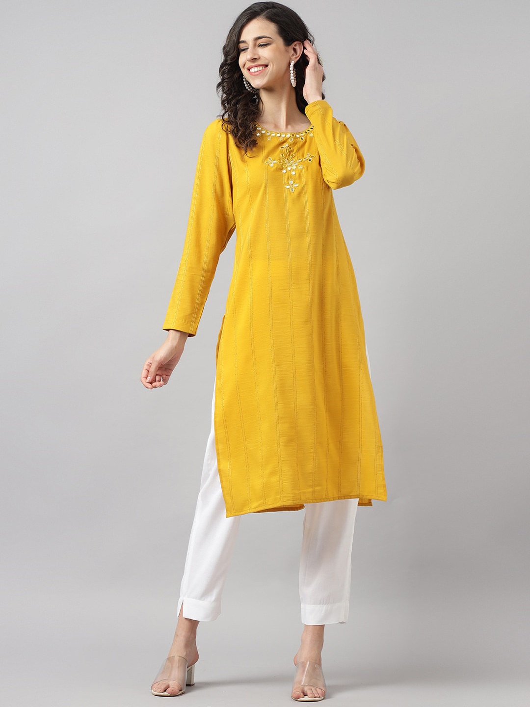 

Neemiya Mirror Work Straight Kurta, Mustard