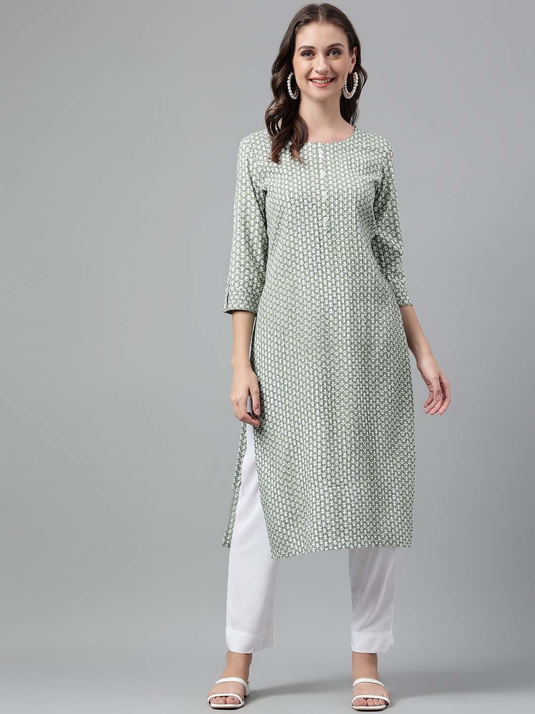 

Neemiya Floral Printed Straight Kurta, Green