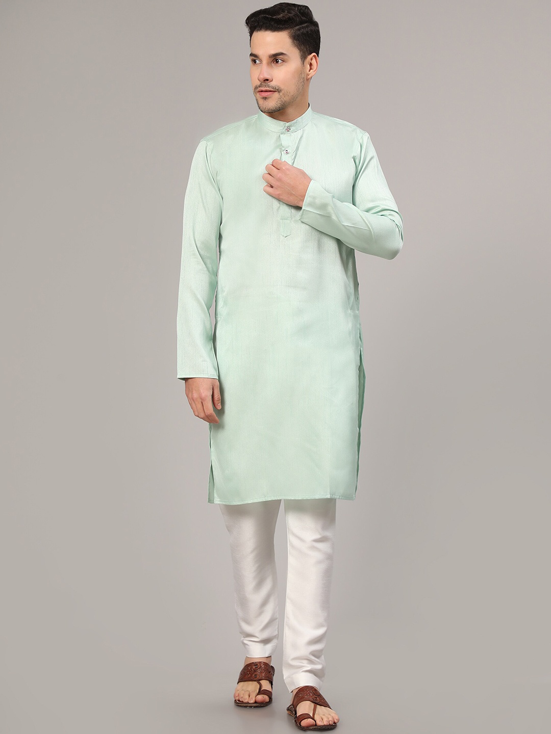 

Murta Trends Mandarin Collar Kurta With Pyjamas, Sea green
