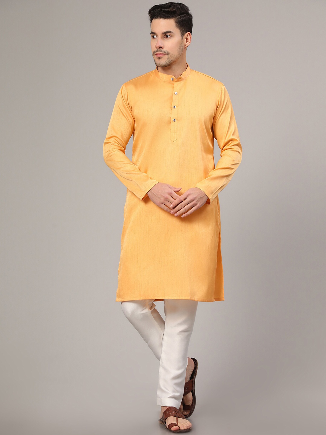 

Murta Trends Mandarin Collar Kurta with Pyjamas, Yellow
