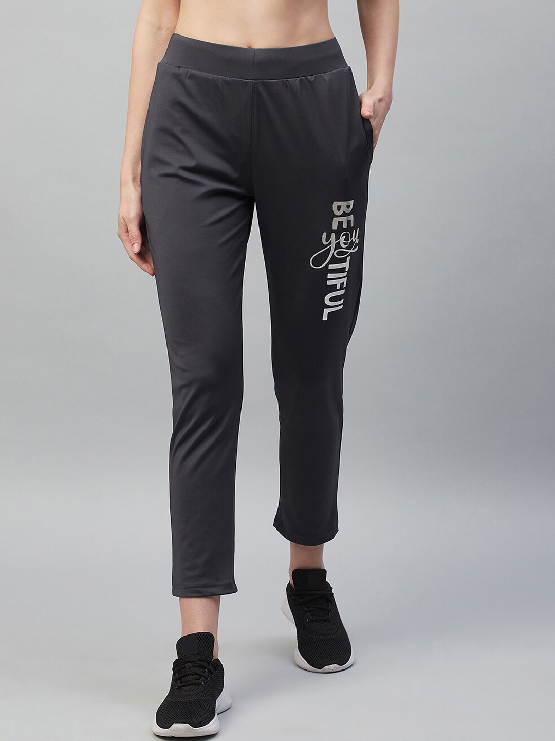 

C9 AIRWEAR Women Slim Fit Mid-Rise Typography Printed Track Pants, Charcoal