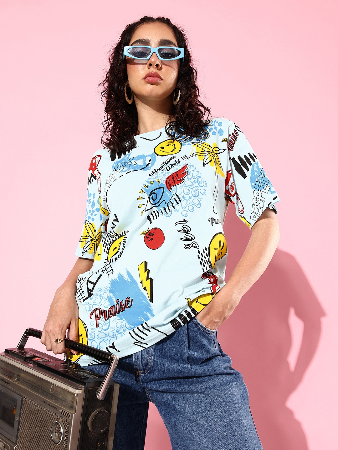 

Difference of Opinion Printed Loose Fit T-shirt, Blue