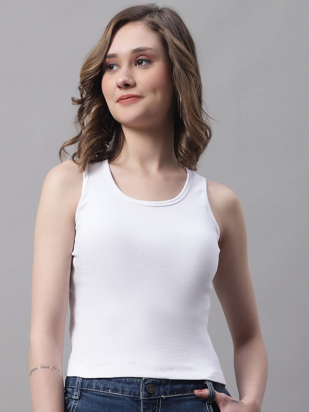 

FBAR Sleeveless Ribbed Cotton Tank Top, White