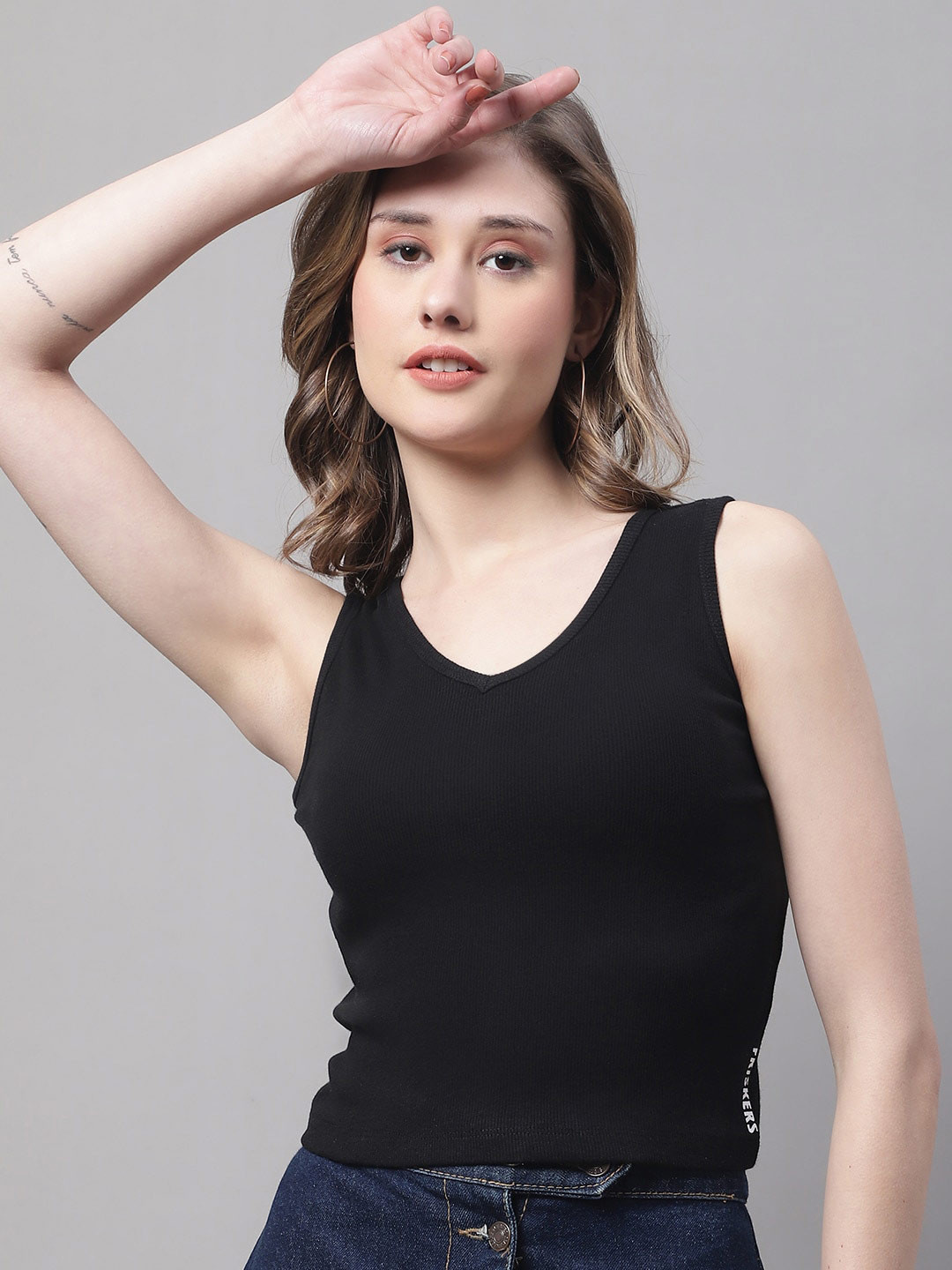 

FBAR V-Neck Sleeveless Cotton Top, Black