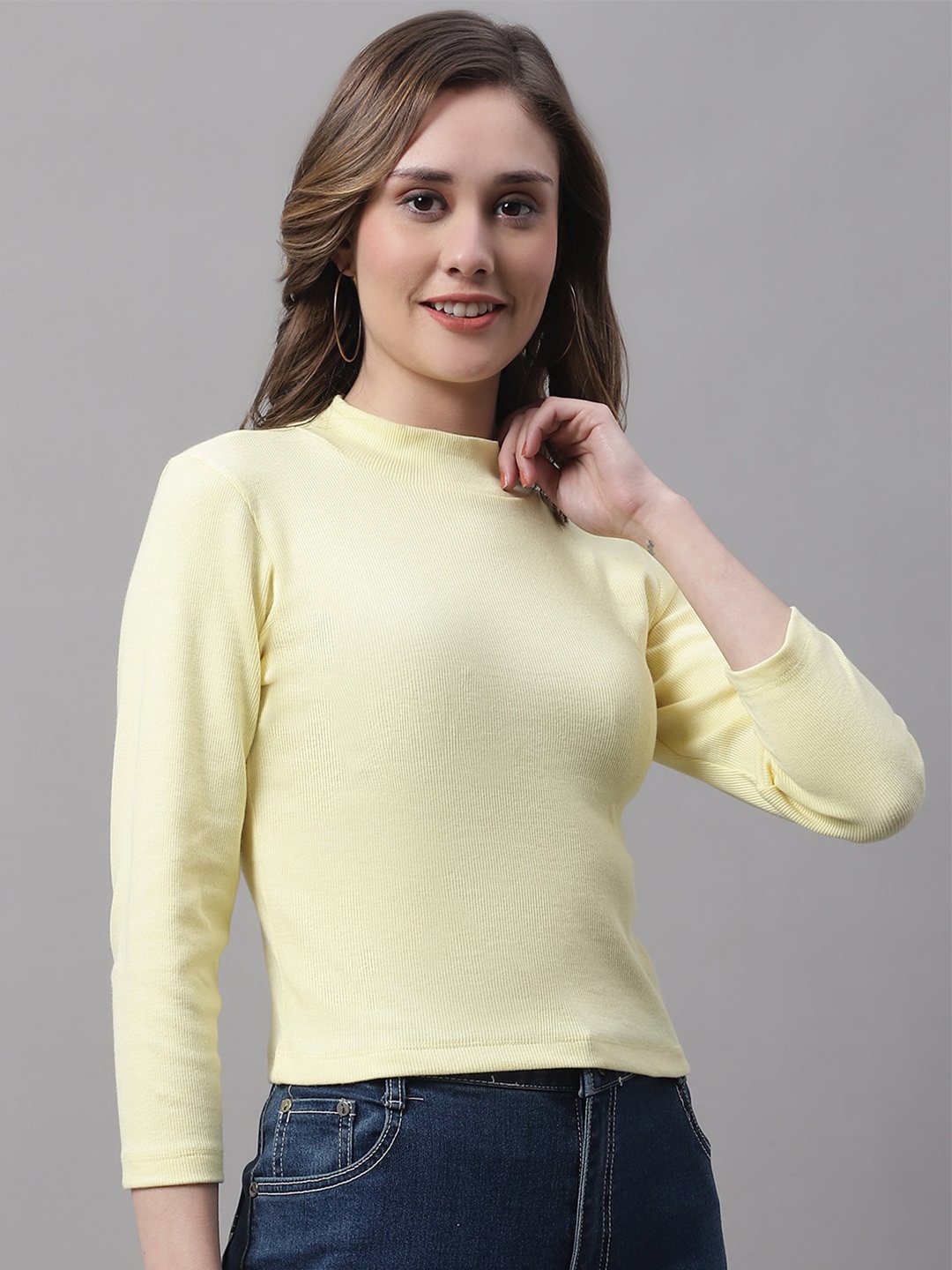 

FBAR High Neck Ribbed Cotton Top, Yellow