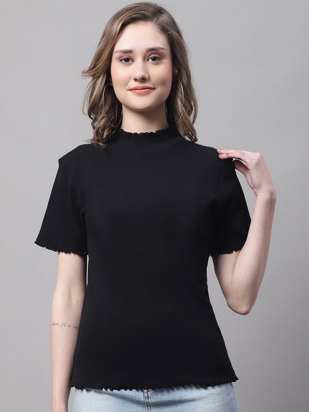 

FBAR High Neck Ribbed Cotton Top, Black
