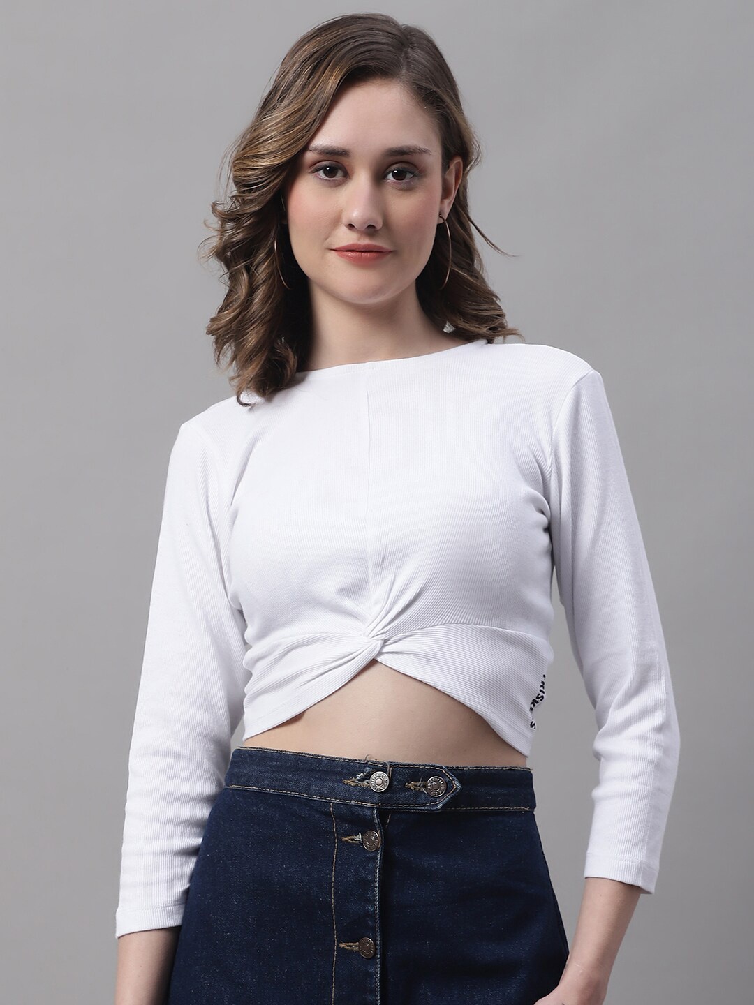 

FBAR Ribbed Twisted Cotton Crop Fitted Top, White