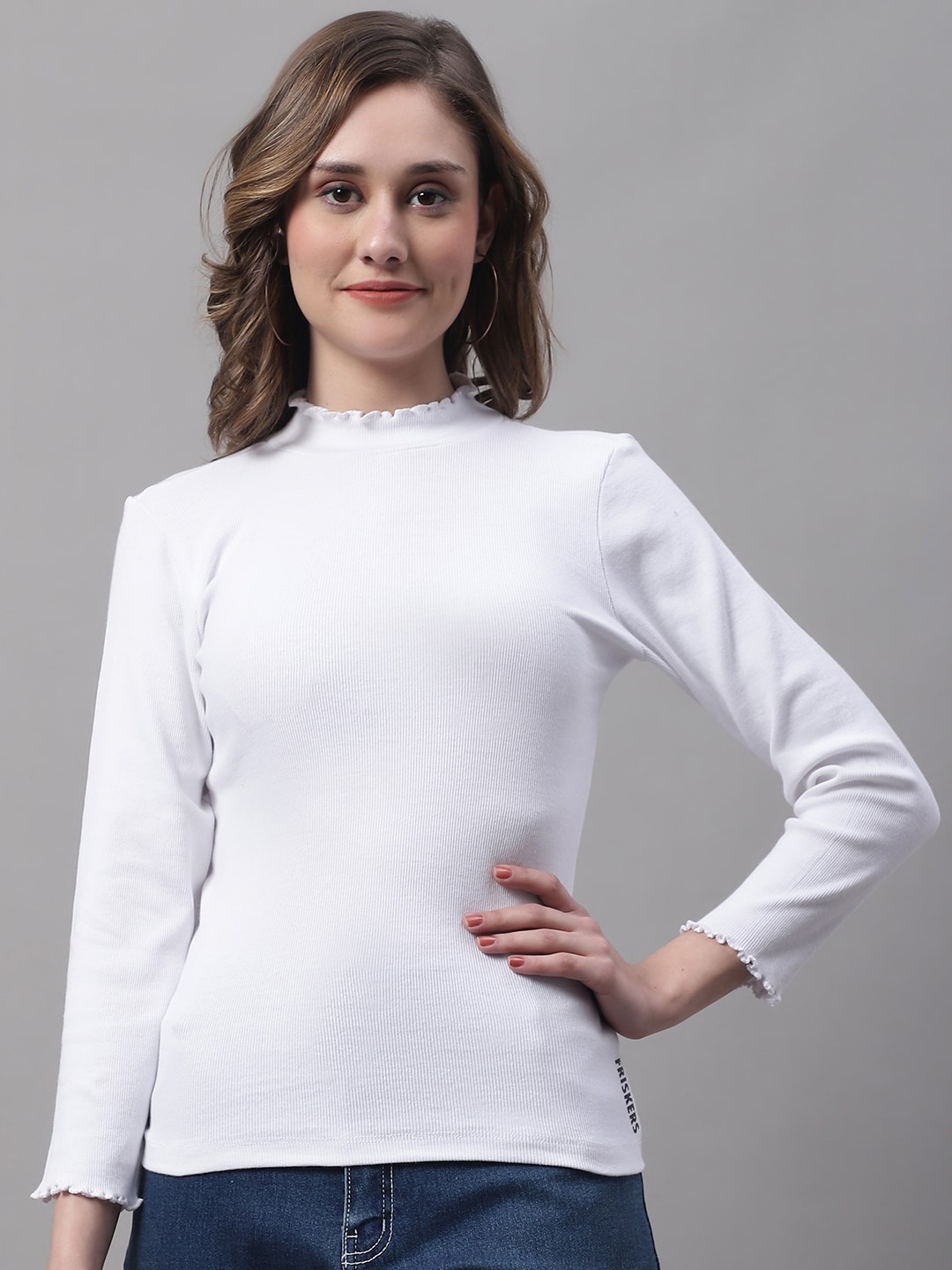 

FBAR High Neck Long Sleeves Cotton Top, White